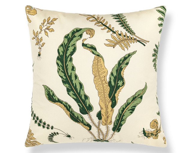 Elsie De Wolfe Outdoor Pillow 22 X 22 - Greens On Off-White SCELSIEOUT0001 by Scalamandre Pillow