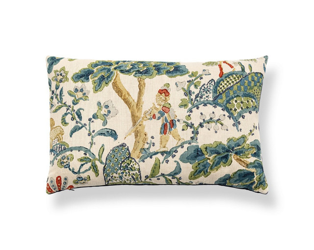 Kelmescott Hand Block Pillow 14 X 22 - Peacock On Sand SCLBDK165900003 by Scalamandre Pillow
