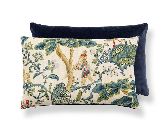 Kelmescott / Aurora Pillow 22 X 14 - Peacock On Sand /Navy SCMBDK165900003 by Scalamandre Pillow