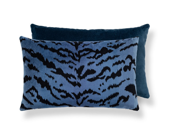 Tigre/Velvet Pillow 22 X 14 - Blues & Black / Indigo SCMBDK261670004 by Scalamandre Pillow