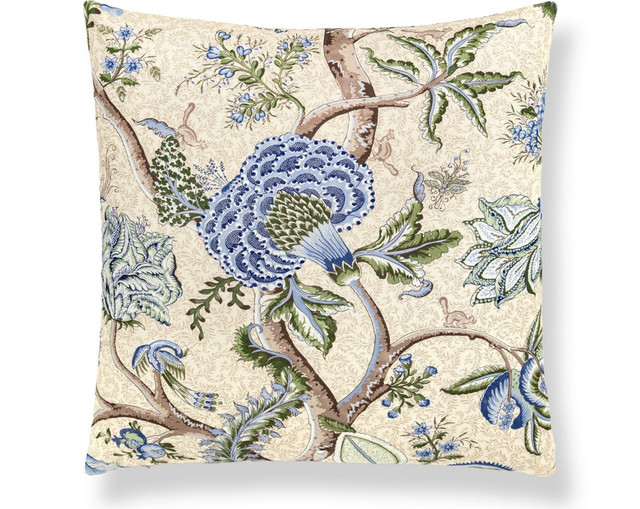 Pondicherry Cotton Pillow 22 X 22 - Blue, Green On Cream SCSDDK164300003 by Scalamandre Pillow