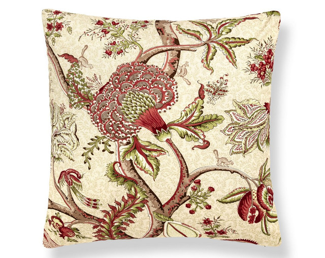 Pondicherry Cotton Pillow 22 X 22 - Turkey Red On Cream SCSDDK164300005 by Scalamandre Pillow