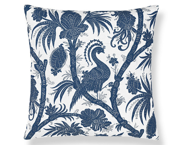 Balinese Peacock Pillow 22 X 22 - Indigo SCSDDK165750005 by Scalamandre Pillow