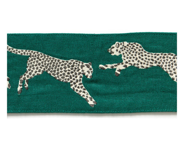 Leaping Cheetah Embrdry Tape Evergreen SCT33310005 by Scalamandre Trim