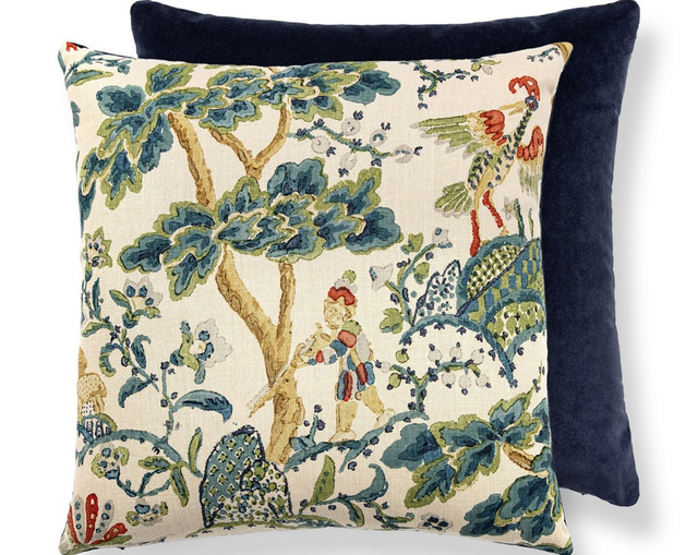 Kelmescott / Aurora Pillow 22 X 22 - Peacock On Sand /Navy SCTDDK165900003 by Scalamandre Pillow