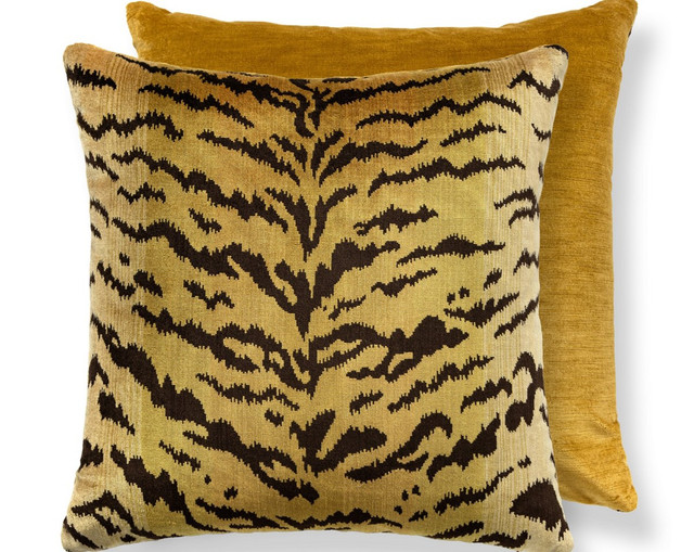 Tigre | Silk/Velvet Pillow 22 X 22 - Ivory, Gold & Black / Gilt SCTDDK261670001 by Scalamandre Pillow
