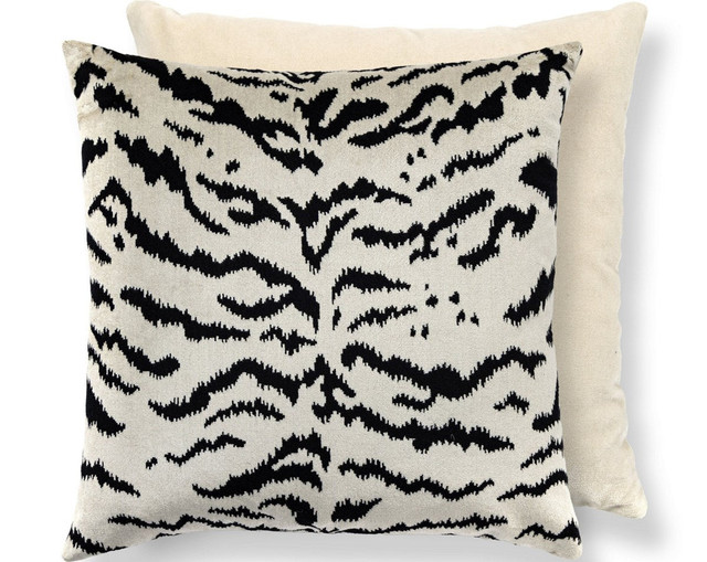 Tigre/Velvet Pillow 22 X 22 - Off-White & Black / Oyster SCTDDK261670006 by Scalamandre Pillow