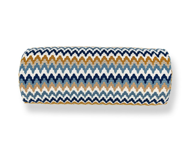 Rainbow Mountain Crewel Pillow 21 X 7 - Denim Gold WWBADK273390003 by Scalamandre Pillow
