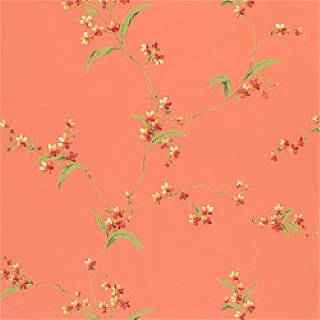 Orchid Trail Coral T3139 by Thibaut Wallpaper
