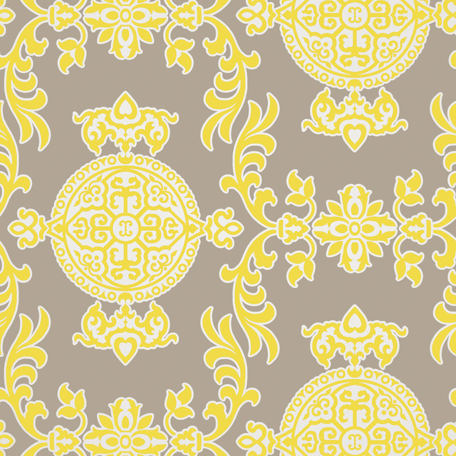 Halie Grey and Lemon T36115 by Thibaut Wallpaper