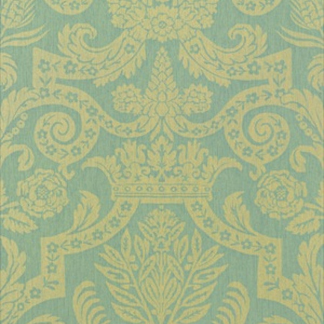 Harvard Damask Pearl on Aqua T6025 by Thibaut Wallpaper