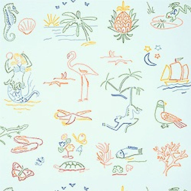 Festiva Blue T6715 by Thibaut Wallpaper