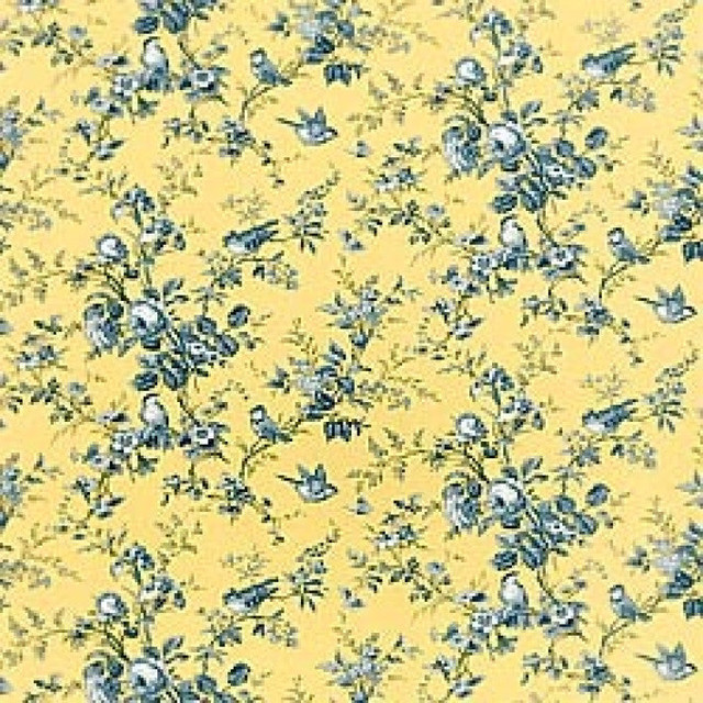 Isabelle Blue on Yellow T7354 by Thibaut Wallpaper