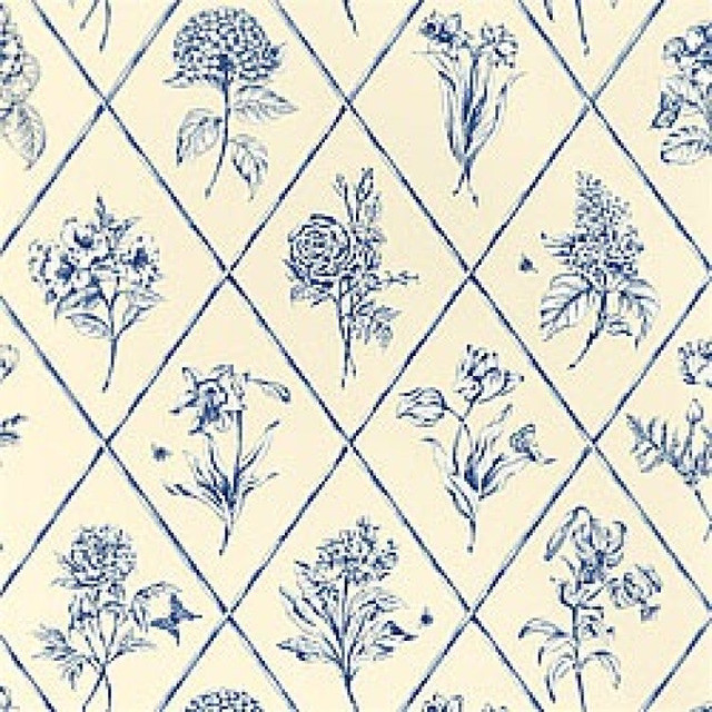 Posy Blue on Cream T9760 by Thibaut Wallpaper