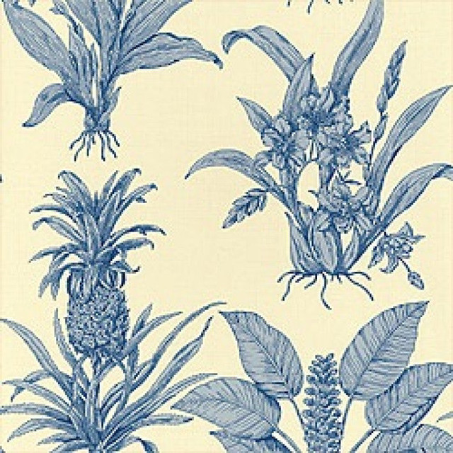 Tropical Toile Blue on Cream T9799 by Thibaut Wallpaper