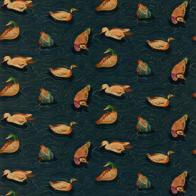 Duck Pond Velvet Indigo by Mulberry Fabric