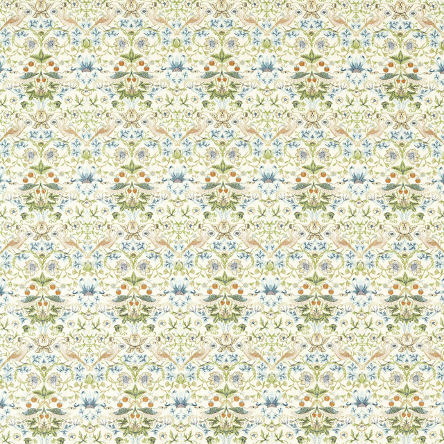 Strawberry Thief Embroidery Apple/Blue by Clarke And Clarke Fabric