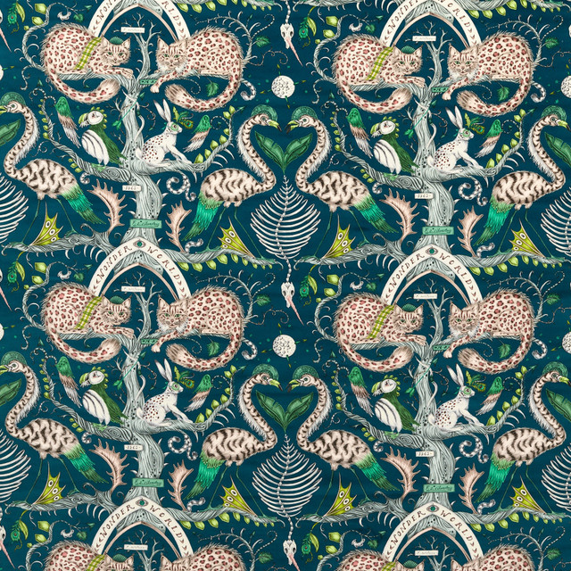 Wonder World Velvet Teal by Clarke And Clarke Fabric