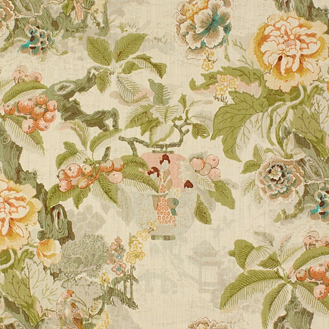 807001.LJ Chinese Lantern Greens by Lee Jofa Fabric - Linen 100% Thailand Light H" -, V: 28.5 inches 50 inches  - Fabric Carolina -  Lee Jofa