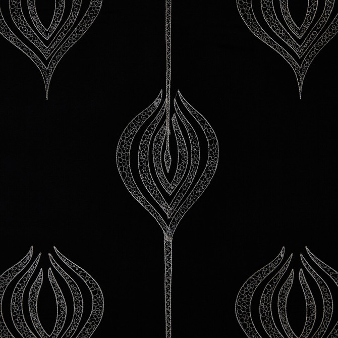 Tulip Embroidery Black by Groundworks Fabric ALLEGRA HICKS II COLLECTION SILK - 61%;LINEN - 39% India Horizontal: 12.75 and Vertical: 15 54 - Fabric Carolina -