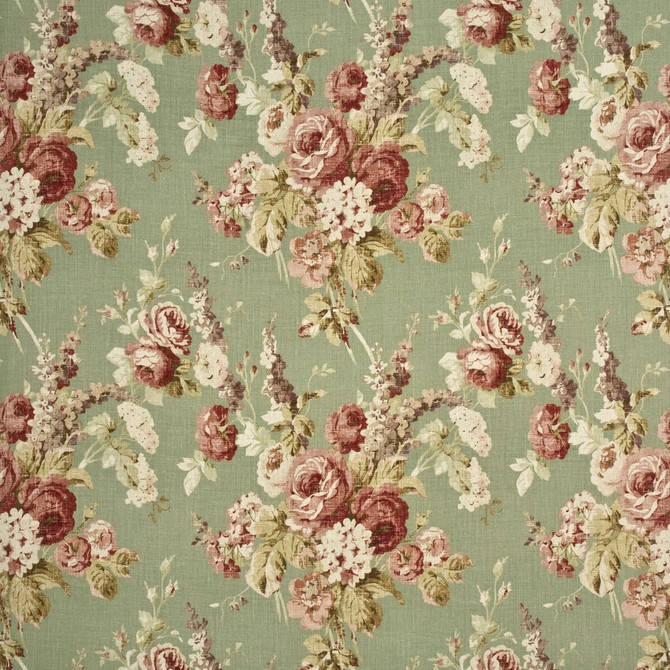 Vintage Floral Coral/Sage by Mulberry Fabric COUNTRY WEEKEND LINEN - 100% Thailand - Horizontal: 26.398 and Vertical: 27.186 52.796 - Fabric Carolina -