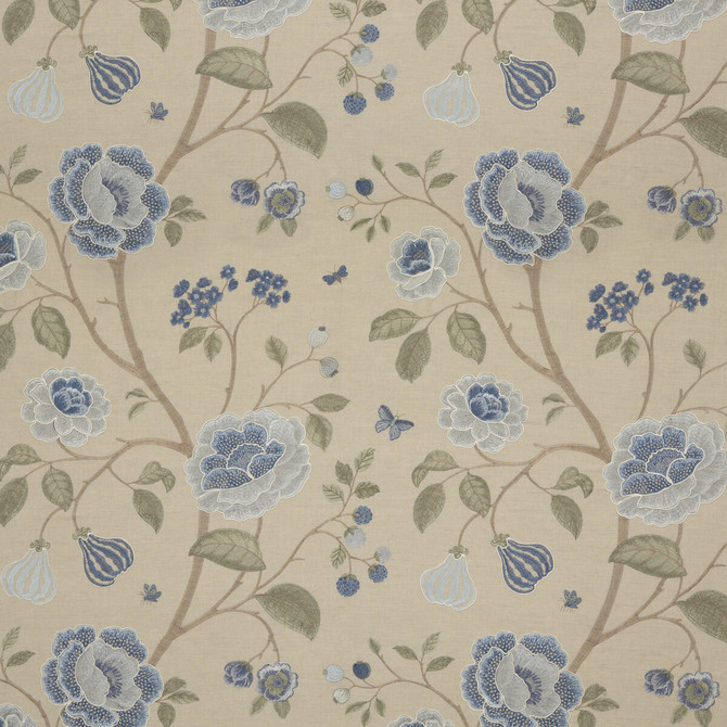 Lillington Soft Blue by G P & J Baker Fabric KESWICK EMBROIDERIES LINEN - 40%;COTTON - 30%;VISCOSE - 30% India Horizontal: 25.216 and Vertical: 29.944 50.432 - Fabric Carolina -