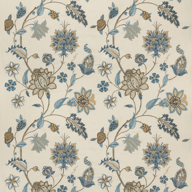 Baker'S Indienne Embroidery Soft Blue by G P & J Baker Fabric KESWICK EMBROIDERIES LINEN - 61%;VISCOSE - 21%;POLYESTER - 18% India - Horizontal: 25.216 and Vertical: 30.732 50.432 - Fabric Carolina -