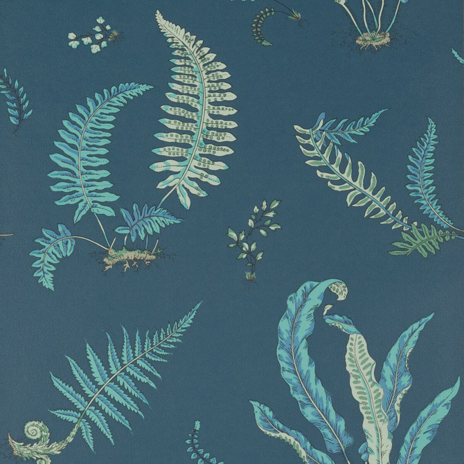 Ferns Indigo/Teal by G P & J Baker Wallcovering SIGNATURE NON WOVEN - 100% United Kingdom Horizontal: 20.488 and Vertical: 20.882 20.488 - Fabric Carolina -