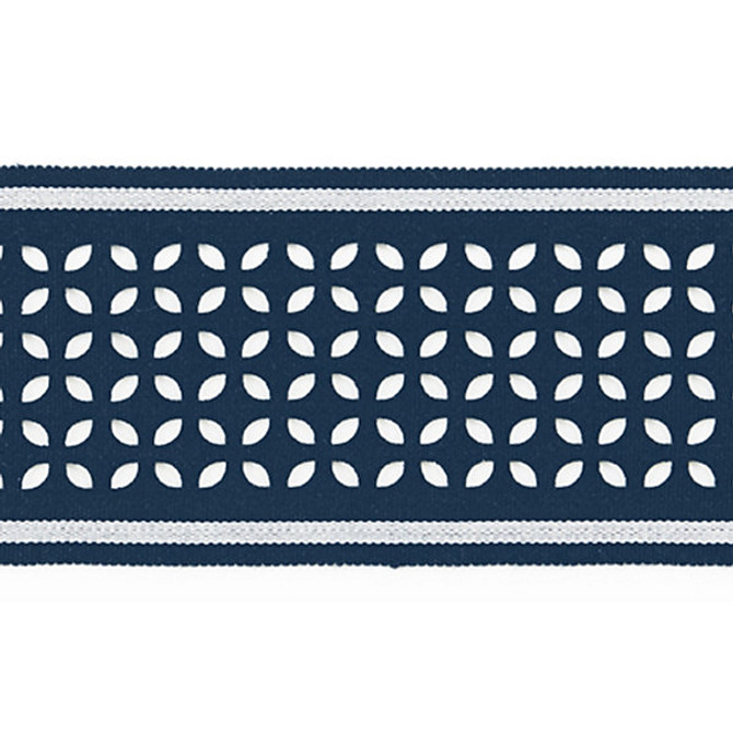 Cassis Laser Cut Tape/Navy Sc 0003T3323 by Scalamandre
 Trim CHINOIS CHIC 100% POLYESTER CHINA LIGHT DUTY Horizontal: .75" and Vertical: 3.625" - Fabric Carolina -