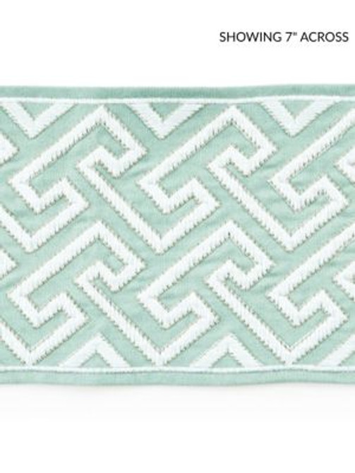 <p>Labyrinth Embroidered Tape Aquamarine SCT33190002 by Scalamandre Trim</p><p><strong>Required Minimum Quantity Purchase: Fabrics by the yard 1 YARD MINIMUM </p><p>Book: CHINOIS CHIC</p><p>Content: 55% COTTON 45% SPUN POLYESTER</p><p>Origin: INDIA</p><p>Performance: LIGHT DUTY</p><p>Repeat: Horizontal: 2.75" and Vertical: </p><p>Width: 5.75</p>