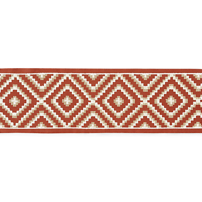 Medina Embroidered Tape/Carnelian T3306-003 by Scalamandre Trim Trim LA BOHEME 55% COTTON 37% VISCOSE 8% SPUN POLYESTER INDIA LIGHT DUTY Horizontal: 5" and Vertical: 5.5" - Fabric Carolina -
