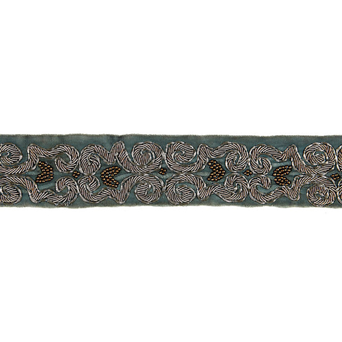 Zardozi Velvet Tape/Mineral & Pewter T3290-002 by Scalamandre Trim Trim MODERN LUXURY 80% METALLIC 20% VISCOSE INDIA LIGHT DUTY Horizontal: 4.125" and Vertical: 1.75" - Fabric Carolina -