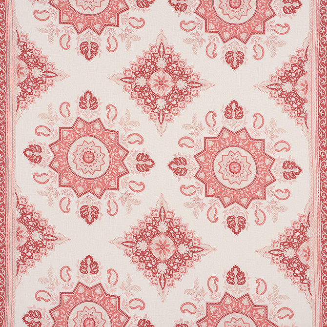Montecito Medallion Faded Red 176483 by Schumacher Fabric Mark-D-Sikes 100% Linen Wyzenbeek 15,000 Horizontal: 54 and Vertical: 25.25 54 - Fabric Carolina -