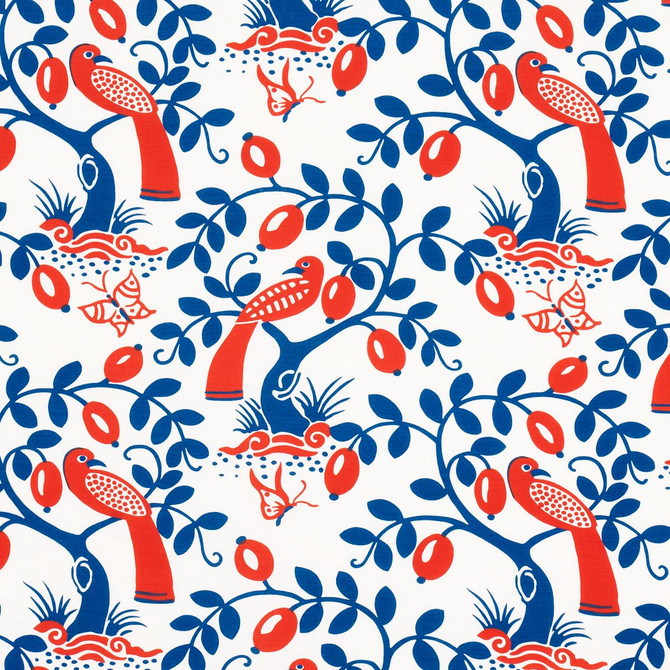 Olive Tree Blue & Red 177471 by Schumacher Fabric Print Happy 25.12" - Fabric Carolina -