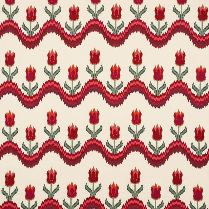 Tulip Flamestitch Embroidery Vermilion 70271 by Schumacher Fabric Contemporary Embroideries 51.0" - Fabric Carolina -