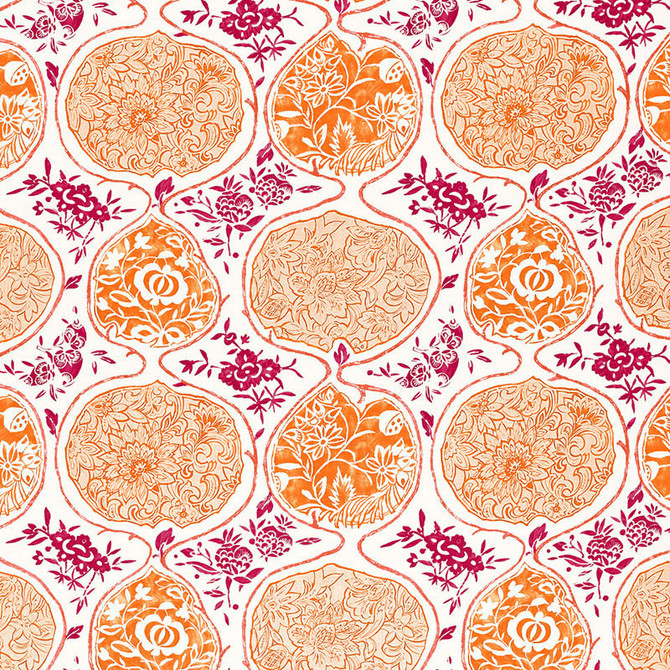 Katsugi Tangerine & Berry 2620936 by Schumacher Fabric PRINT HAPPY LINEN 55% COTTON 45% BELGIUM </p><p>Repeat: Horizontal: 27" (69CM) and Vertical: 25" (64CM) 54 - Fabric Carolina -