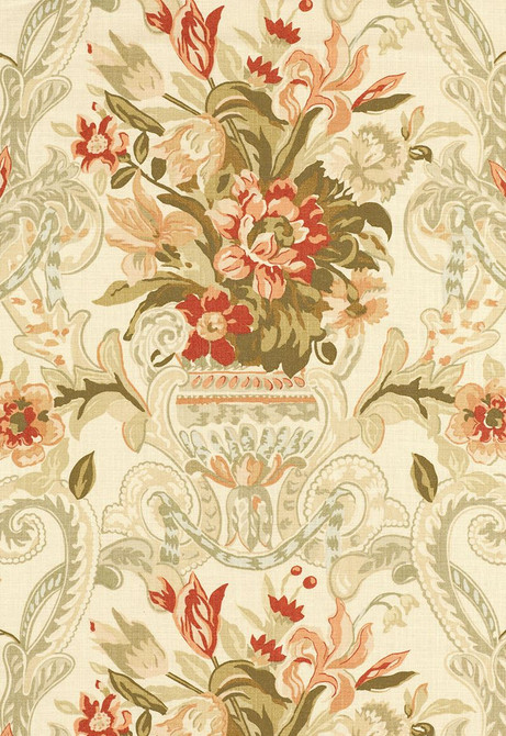 Aylesbury Vase Coral 173840 by Schumacher Fabric Classic-Prints 100% Linen - Horizontal: 27 and Vertical: 27 54 - Fabric Carolina -