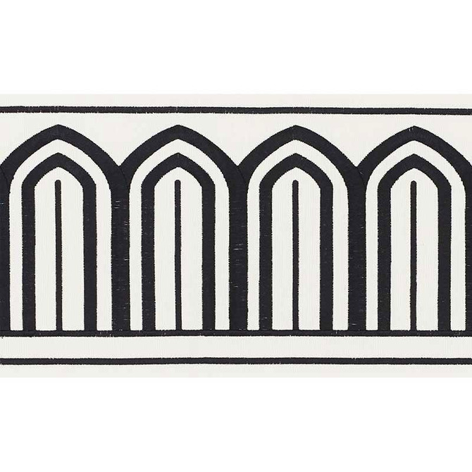 Arches Embroidered Tape Wide Black On White 70770 by Schumacher Trim Miles Redd 5.3" - Fabric Carolina -
