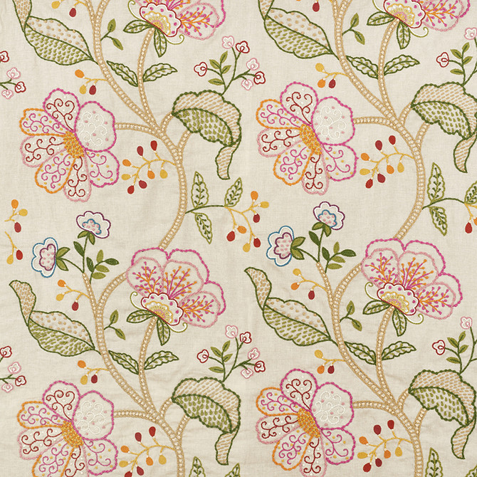 Full Bloom Embroidery Multi 70810 by Schumacher Fabric Contemporary-Embroideries 65% Linen, 35% Cotton - Horizontal: 26 and Vertical: 30 52 - Fabric Carolina -