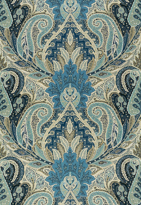 Cambay Paisley Print Azure 174883 by Schumacher Fabric COLLECTION-NAME-TBA-174880 100% Linen - Horizontal: 54.5 and Vertical: 33.75 54.5 - Fabric Carolina -