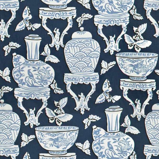 Asia 1 Ink by Stout Fabric Rainbow Library Porcelain/Royal 100% Cotton USA FLAME RETARDANT-U.F.A.C. CLASS 1 (OR A) CATB 117-2013 WYZENBEEK 15 000 DOUBLE RUB WEAR TEST (HEAVY DUTY) Horizontal: 13.5 and Vertical: 25.25 54 in - Fabric Carolina -