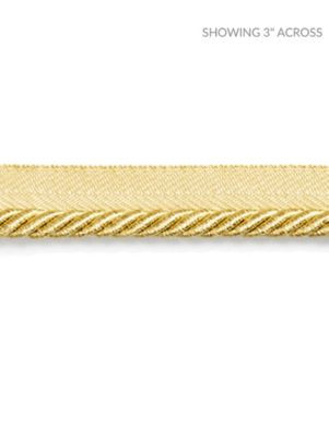 <p>Boulevard Cord Sunbeam SCC3140008 by Scalamandre Trim</p><p><strong>Required Minimum Quantity Purchase: Fabrics by the yard 1 YARD MINIMUM </p><p>Book: NOVANTA PASSEMENTERIE</p><p>Content: 15% POLYESTER 1% ACRYLIC, 48% COTTON 19% RAYON 17% FIBRANNE</p><p>Origin: CHINA</p><p>Performance: LIGHT DUTY</p><p>Repeat: Horizontal: 0" and Vertical: 0"</p><p>Width: 0.25</p>