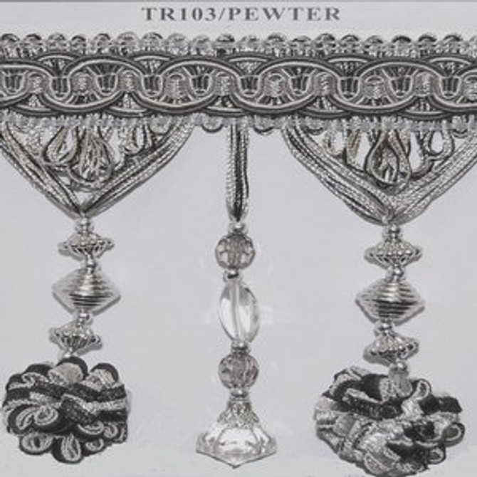 Tr103 Pewter 50-37-47 by Norbar Fabric 4 3/4" BEAD WITH TASSEL - Fabric Carolina -
