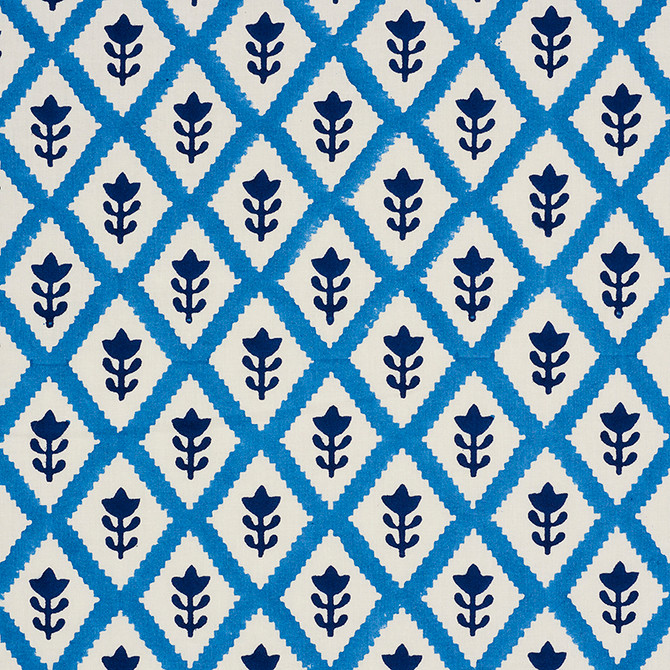 Buti Blue 179230 by Schumacher Fabric MOLLY MAHON HAND BLOCK PRINTS See Sample INDIA - </p><p>Repeat: Horizontal: 2" (5CM) and Vertical: 2 1/4 (6CM) 53" (135CM) - Fabric Carolina -