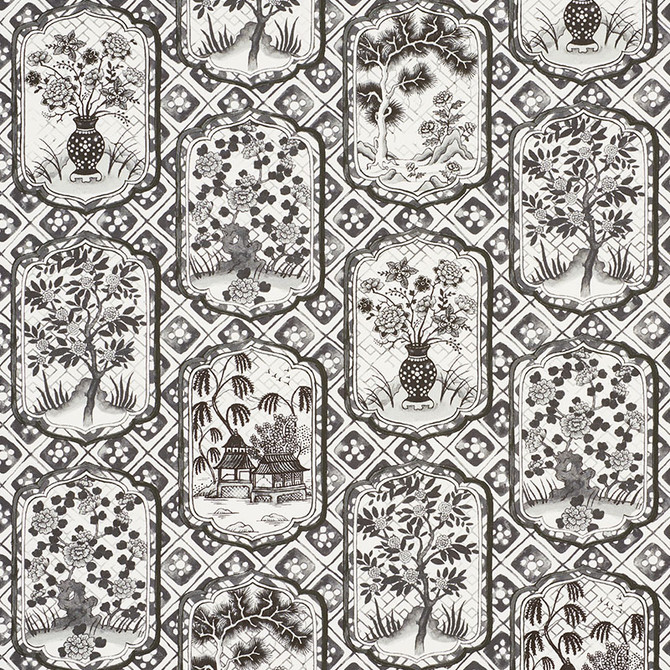 Ting Ting Black 178570 by Schumacher Fabric JOHNSON HARTIG FOR LIBERTINE See Sample UNITED KINGDOM - </p><p>Repeat: Horizontal: 54" (137CM) and Vertical: 38" (97CM) 54" (137CM) - Fabric Carolina -