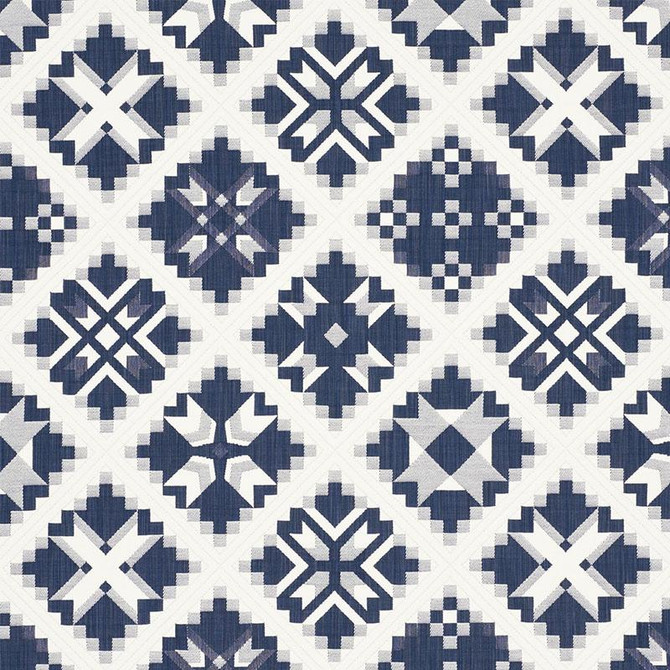Tristan Patchwork Indigo 76760 by Schumacher Fabric New Americana - Fabric Carolina -