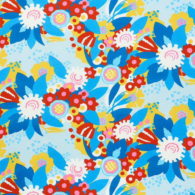 Anita Sky & Red 179071 by Schumacher Fabric FLOWER POWER See Sample UNITED KINGDOM - </p><p>Repeat: Horizontal: 55 1/4" (140CM) and Vertical: 17 1/2" (44CM) 55" (140CM) - Fabric Carolina -