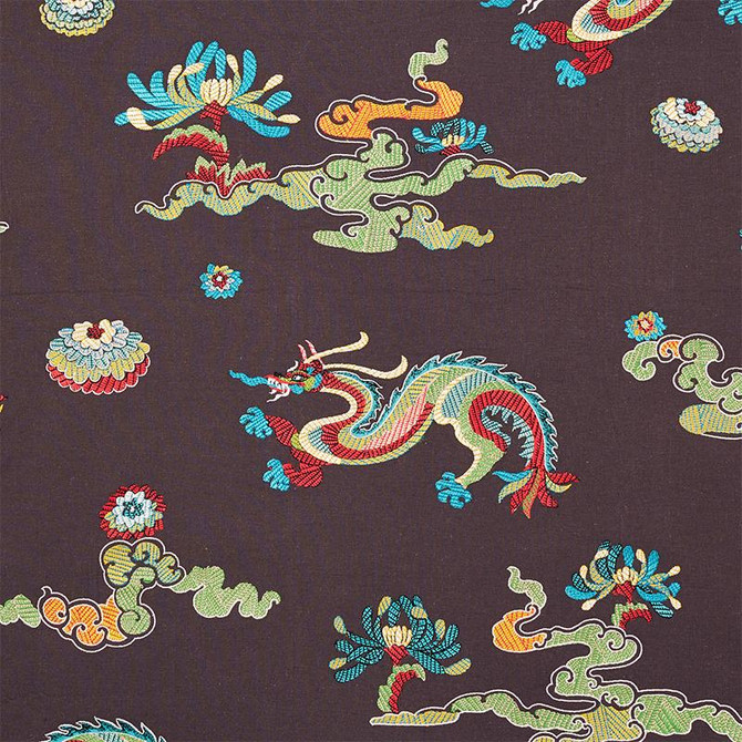 Hanlun Dragon Embroidery Charcoal 78113 by Schumacher Fabric Fire Breather 53.0" - Fabric Carolina -
