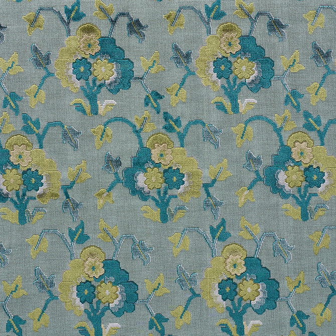 Jennie Velvet Peacock & Celadon 77742 by Schumacher Fabric CUT & PATTERNED VELVETS VISCOSE 80% COTTON 10% BELGIUM MARTINDALE 40,000 </p><p>Repeat: Horizontal: 9" (23CM) and Vertical: 14 1/4" (36 CM) 54.25 - Fabric Carolina -