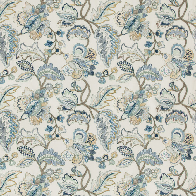 Orford Embroidery Blue/Gold by Lee Jofa Fabric MANOR HOUSE VISCOSE - 55%;SPUN POLYESTER - 45% India Horizontal: 25.19 and Vertical: 22.63 52 - Fabric Carolina -